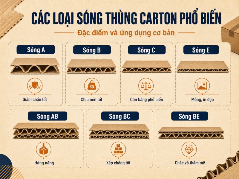 Các loại sóng thùng carton phổ biến