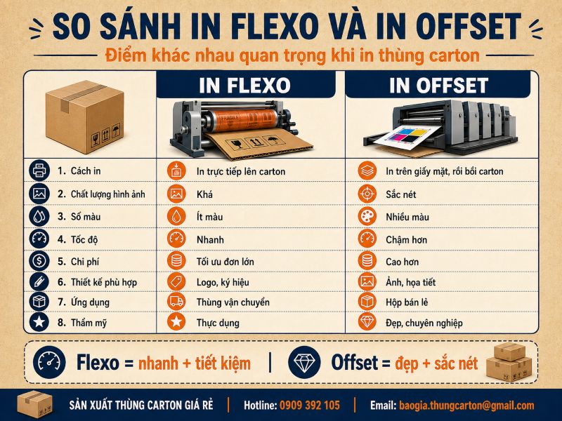 So sánh in flexo và in offset trong in thùng carton