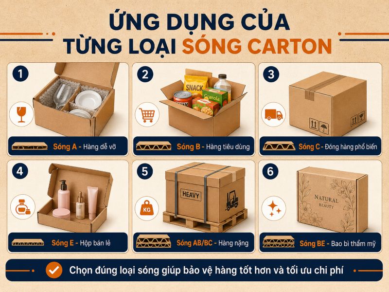 Ứng dụng từng loại sóng carton