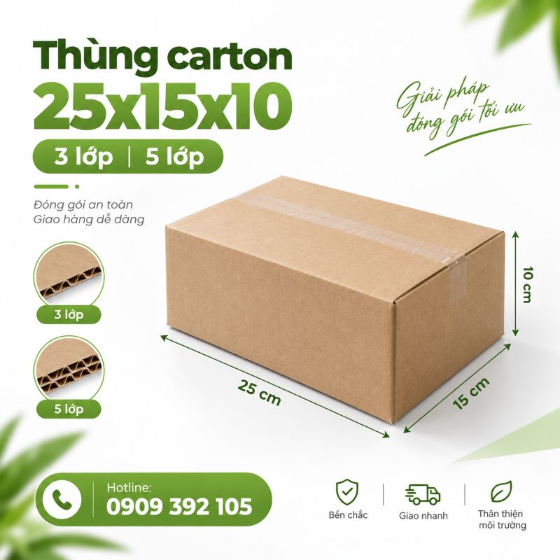 Thùng carton 25x15x10 3 lớp 5 lớp TPHCM
