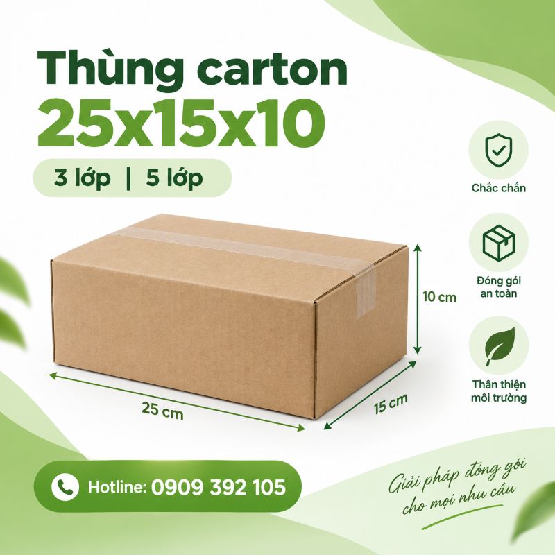 Thùng carton 25x15x10 3 lớp 5 lớp TPHCM