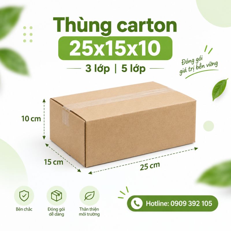Thùng carton 25x15x10 3 lớp 5 lớp TPHCM