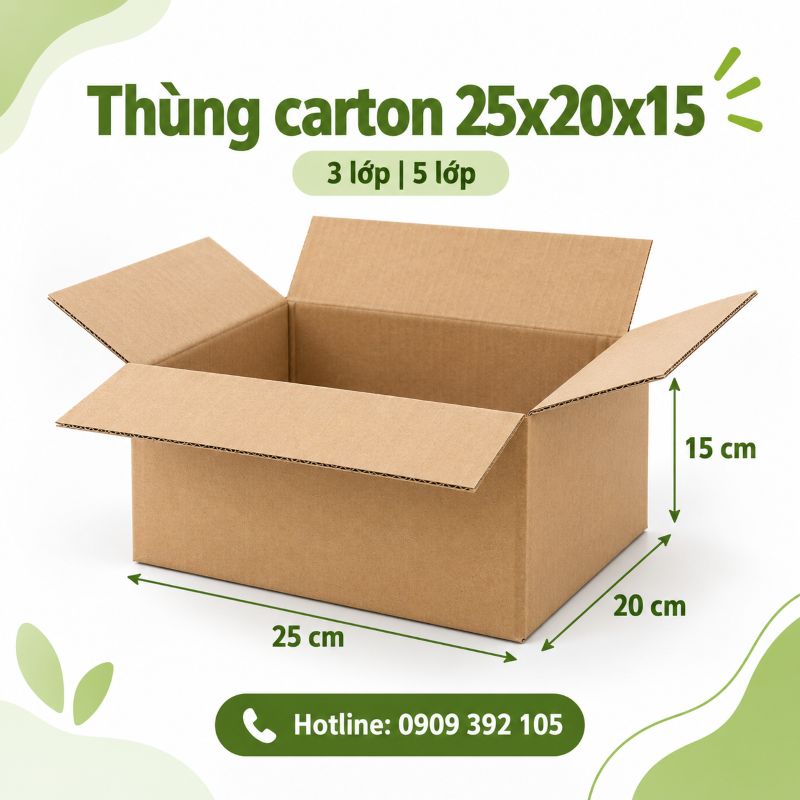 Thùng carton 25x20x15 3 lớp 5 lớp TPHCM