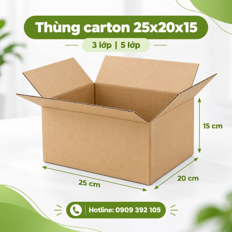 Thùng carton 25x20x15 3 lớp 5 lớp TPHCM