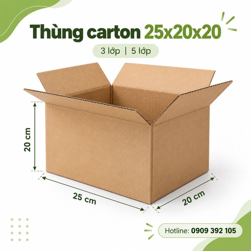 Thùng carton 25x20x20 3 lớp 5 lớp TPHCM