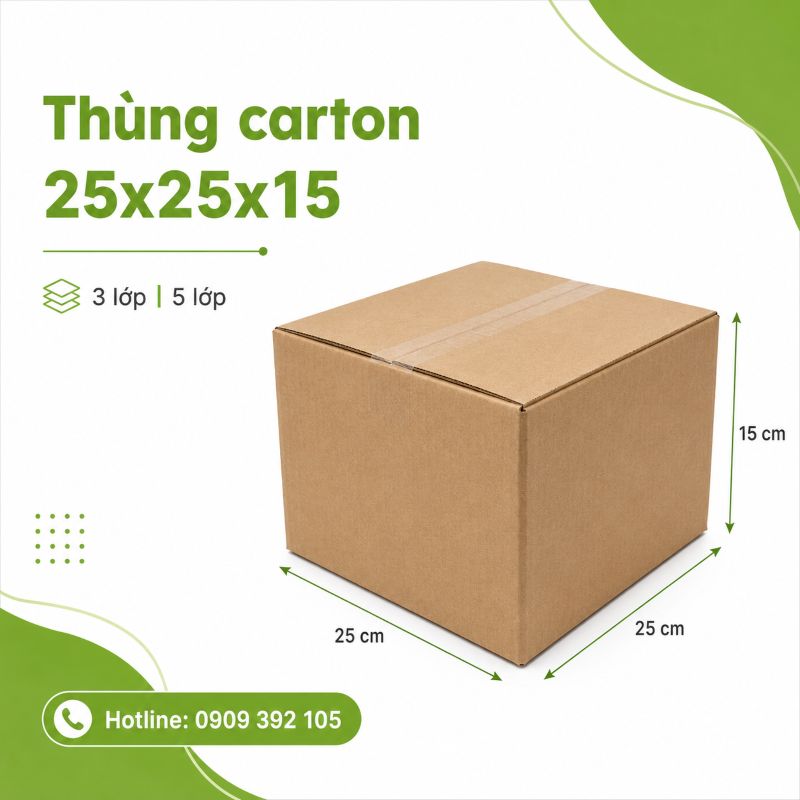 Thùng carton 25x25x10 3 lớp 5 lớp TPHCM