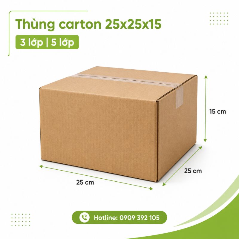 Thùng carton 25x25x15 3 lớp 5 lớp TPHCM