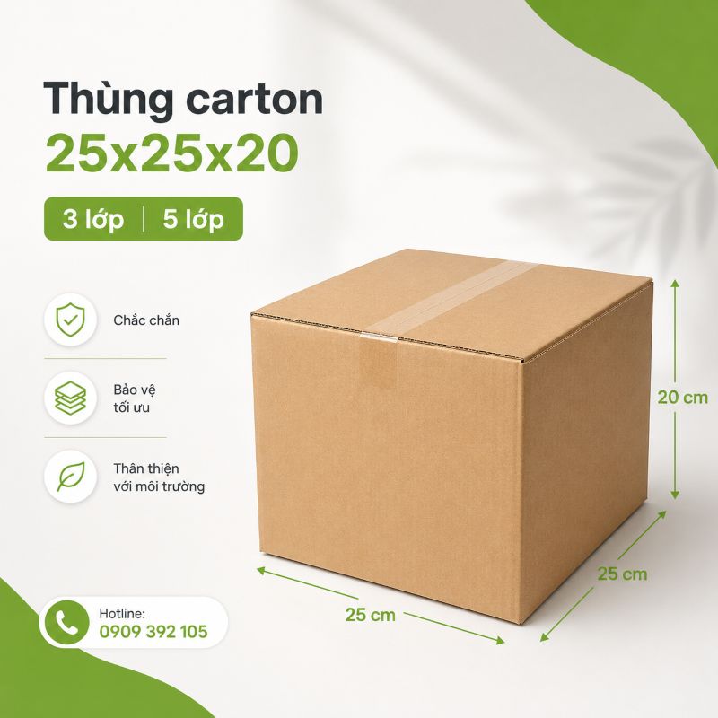 Thùng carton 25x25x20 3 lớp 5 lớp TPHCM