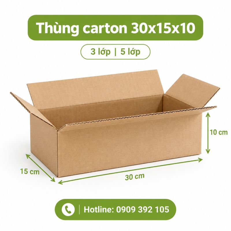 Thùng carton 30x15x10 3 lớp 5 lớp TPHCM