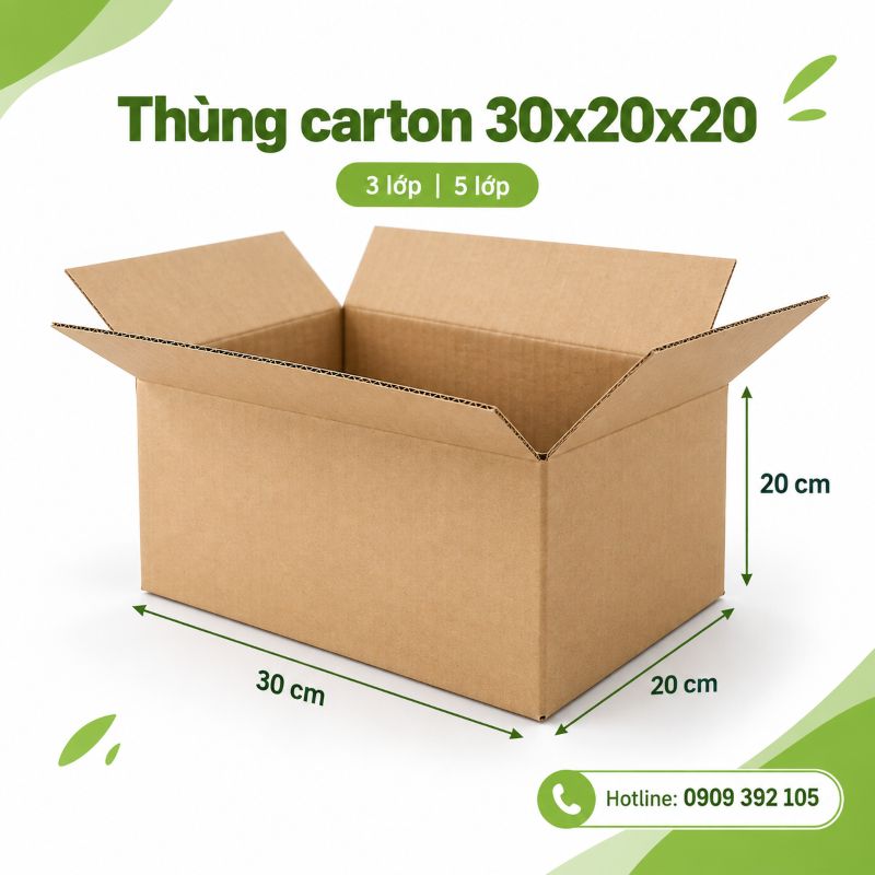 Thùng carton 30x20x20 3 lớp 5 lớp TPHCM