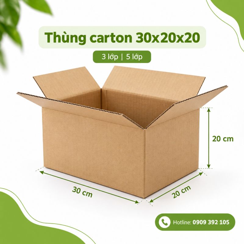 Thùng carton 30x20x20 3 lớp 5 lớp TPHCM