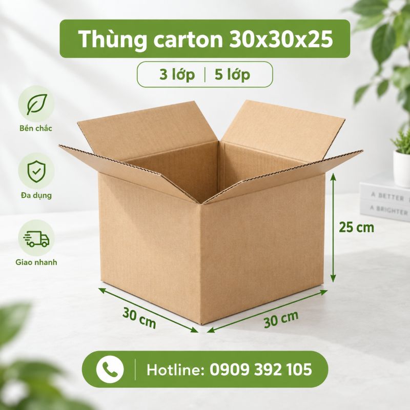 Thùng carton 30x30x25 3 lớp 5 lớp TPHCM