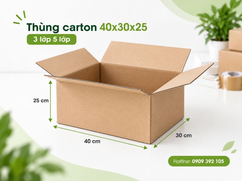Thùng carton 40x30x25 3 lớp 5 lớp TPHCM