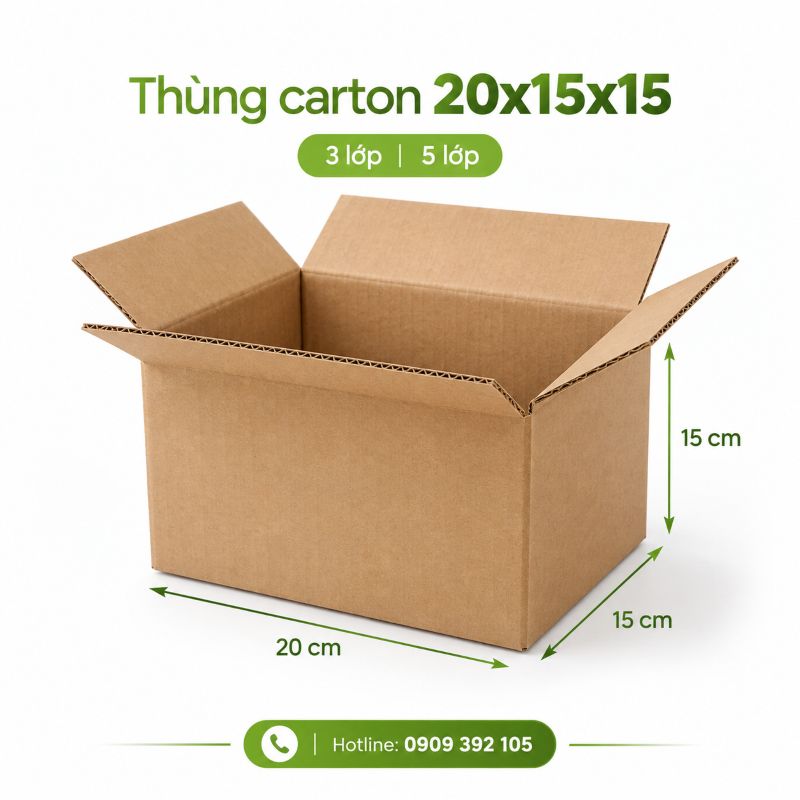 Thùng carton 20x15x15 3 lớp 5 lớp TPHCM
