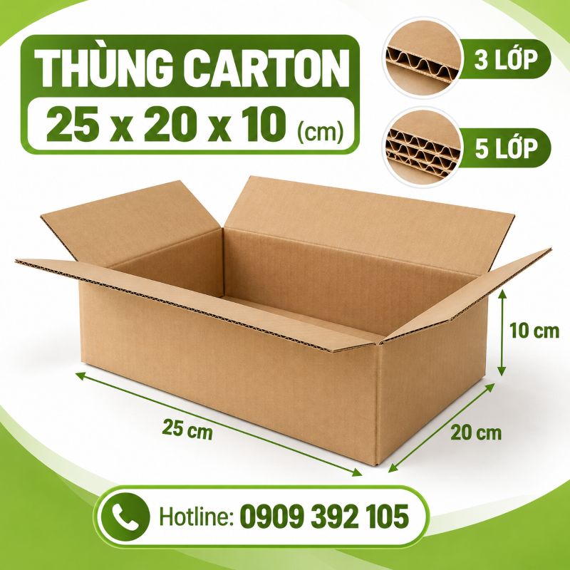 Thùng carton 25x20x10 3 lớp 5 lớp TPHCM