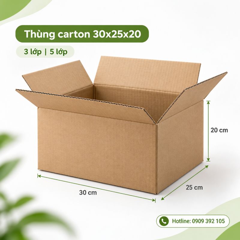 Thùng carton 30x25x20 3 lớp 5 lớp TPHCM