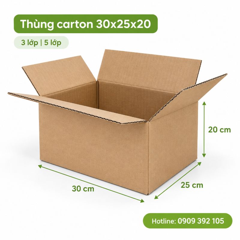 Thùng carton 30x25x20 3 lớp 5 lớp TPHCM