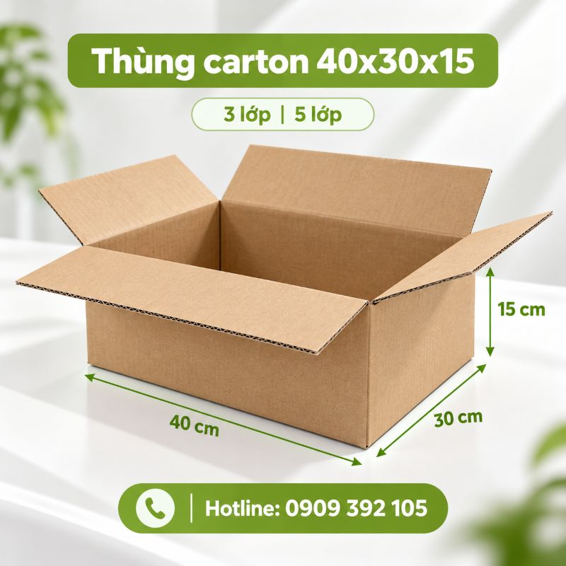 Thùng carton 40x30x15 3 lớp 5 lớp TPHCM