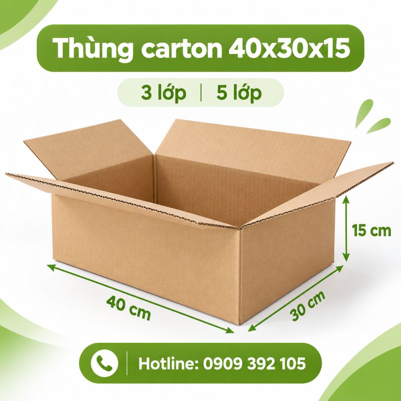 Thùng carton 40x30x15 3 lớp 5 lớp TPHCM