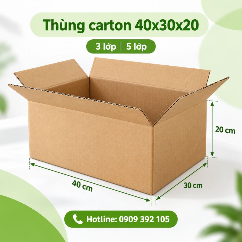 Thùng carton 40x30x20 3 lớp 5 lớp TPHCM