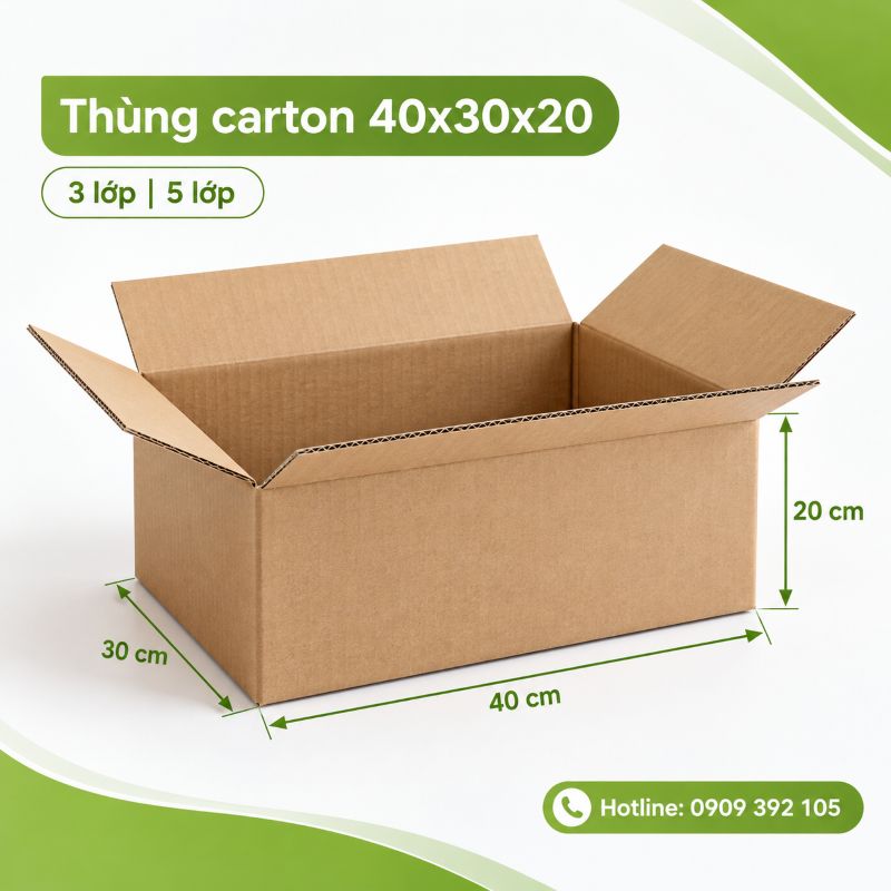 Thùng carton 40x30x20 3 lớp 5 lớp TPHCM