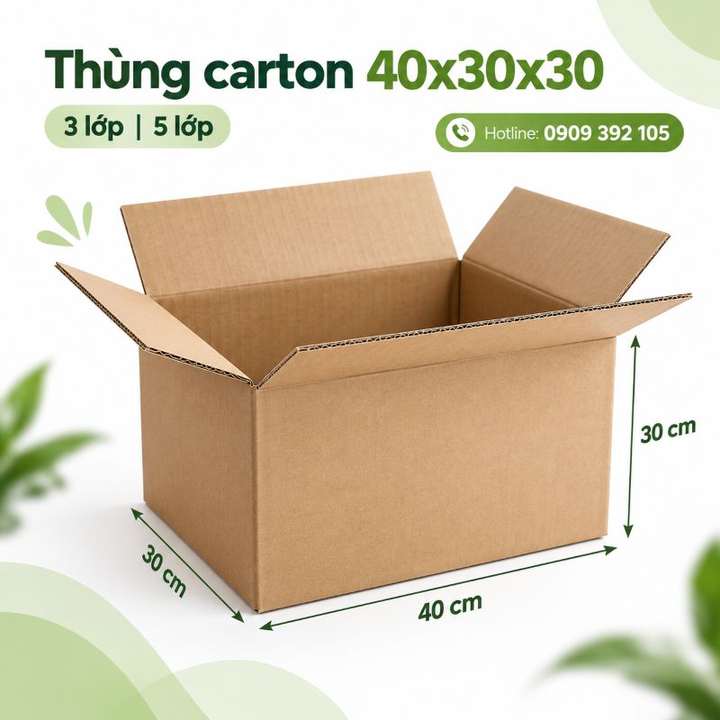 Thùng carton 40x30x30 3 lớp 5 lớp TPHCM