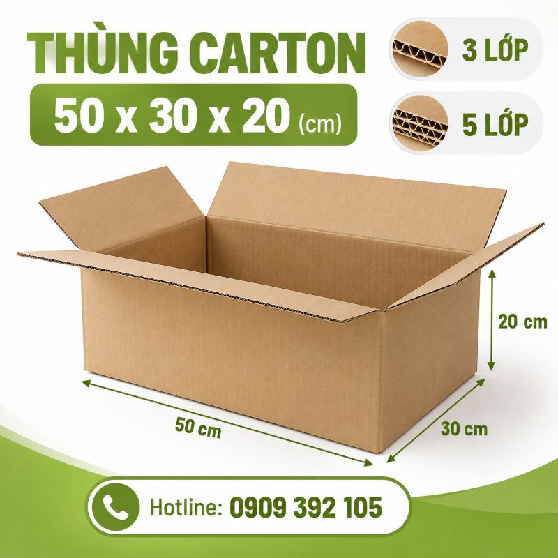 Thùng carton 50x30x20 3 lớp 5 lớp TPHCM