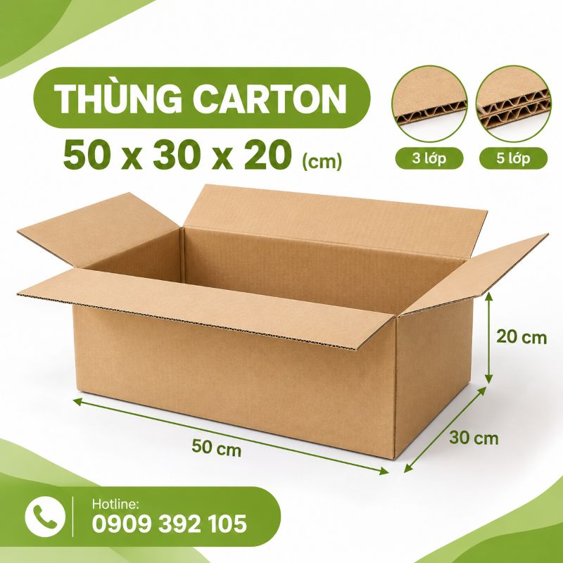 Thùng carton 50x30x20 3 lớp 5 lớp TPHCM