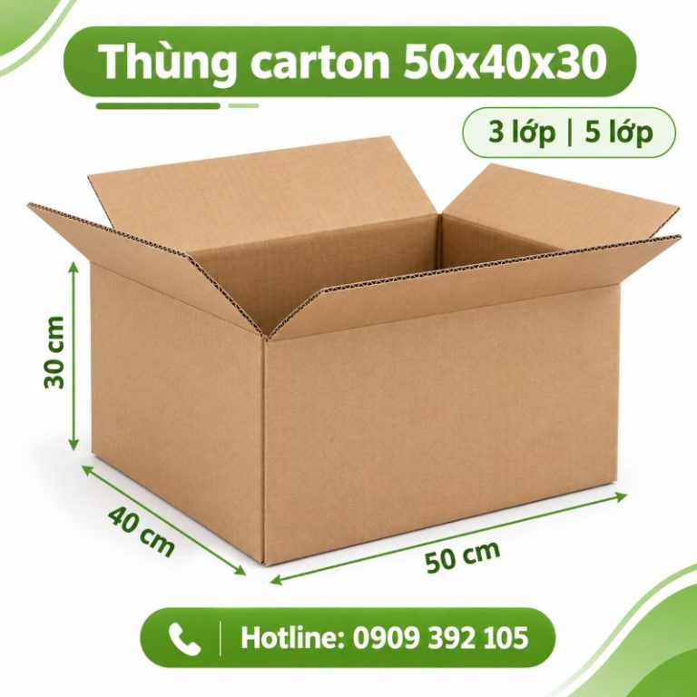 Thùng carton 50x40x30 3 lớp 5 lớp TPHCM